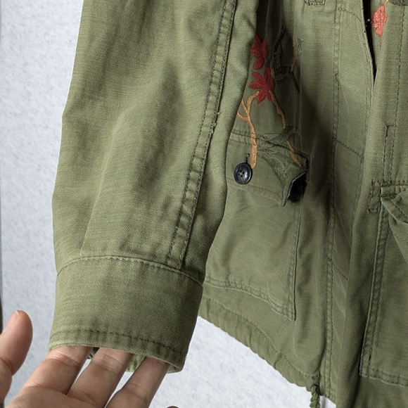 Anthropologie Olive Utility Cotton Jacket with Floral Embroidery Sz XS - Picture 13 of 14